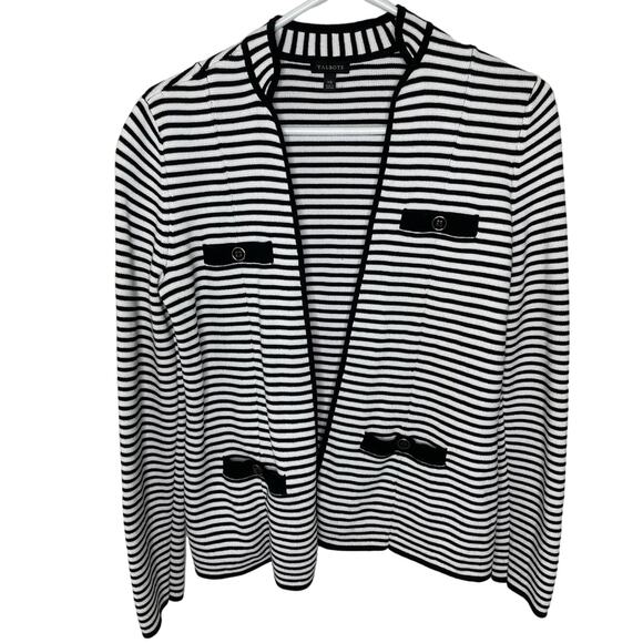 Talbots White and Black Striped Open Cardigan Women's size xsmall - Picture 1 of 5